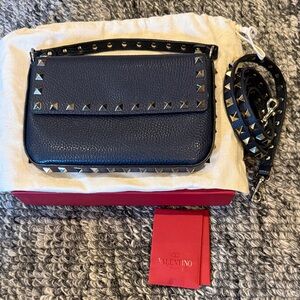 Valentino Garavani Navy Studded Crossbody Bag with top handle